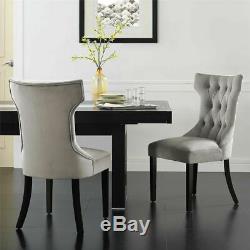 2 Pcs Dining Chairs High Back Upholstered Fabric Wood/Metal Leg Velvet Kitchen
