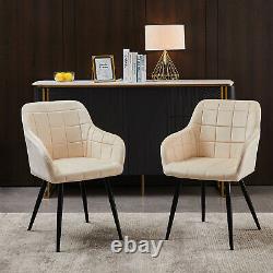 2 Pcs Dining Chairs Velvet Upholstered Seat Armchairs Metal Legs Home Kitchen UK