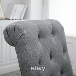 2 Pcs Grey Dining Chairs Fabric Button Tufted Padded Seat Wood Legs Diningroom