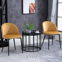 2 Pieces Modern Upholstered Fabric Bucket Seat Dining Chairs Living Room Yellow