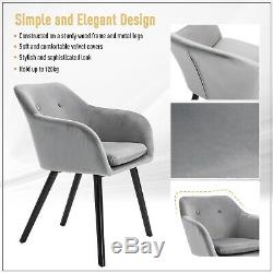 2 Pieces Modern Upholstered Fabric Bucket Seat Dining Room Armchairs Grey