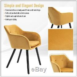 2 Pieces Modern Upholstered Fabric Bucket Seat Dining Room Armchairs Yellow