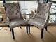 2 Silver Crushed Velvet Dining Chair Black Wood Leg Ring Knocker Collection Only