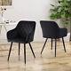 2 X Black Dining Chairs Velvet Padded Seat Metal Leg Kitchen Room Chair