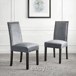 2 X Dining Chairs Upholstered Grey Velvet Wooden Leg Kitchen Chair