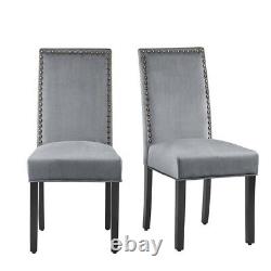 2 X Dining Chairs Upholstered Grey Velvet Wooden Leg Kitchen Chair