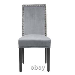 2 X Dining Chairs Upholstered Grey Velvet Wooden Leg Kitchen Chair