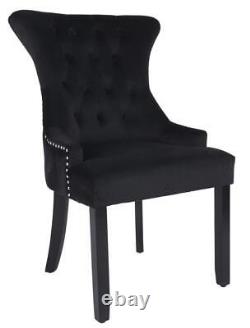 2 x Black Velvet Dining Chairs Ring Knocker, Velvet Upholstered, Wing back