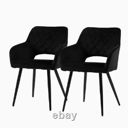 2 x Dining Chairs Set Velvet Upholstered Metal Legs Chair Armchair Dining Room
