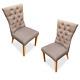 2 X Grey Upholstered Button Fabric Dining Chairs Solid Oak Legs Free Uk P&p