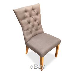 2 x Grey Upholstered Button Fabric Dining Chairs Solid Oak Legs Free UK P&P