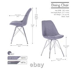 2 x Grey Upholstered Fabric Dining Office Chair eiffel Chrome Metal Legs