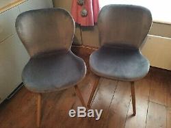 2 x Habitat ETTA CHAIR Grey Velvet Upholstered Dining Chair 1781843 RRP£170 S766