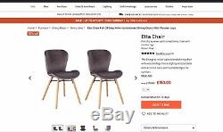 2 x Habitat ETTA CHAIR Grey Velvet Upholstered Dining Chair 1781843 RRP£170 S766