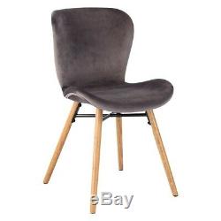 2 x Habitat ETTA CHAIR Grey Velvet Upholstered Dining Chair, Oak Legs 1781843
