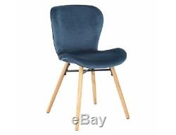 2 x Habitat ETTA Dark Blue Velvet Upholstered Dining Chair Wood Legs 1781842