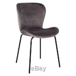 2 x Habitat ETTA Grey Velvet Upholstered Dining Chair Black Metal Legs 781992