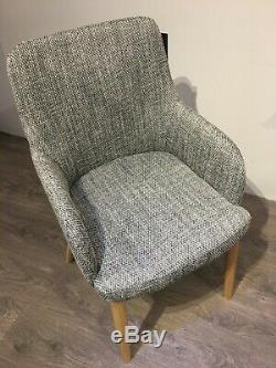 2 x Riley Grey Upholstered Dining Chair with Oak Wooden Legs Pair Retro Tub