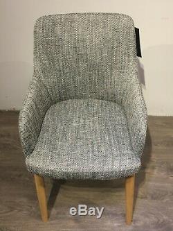 2 x Riley Grey Upholstered Dining Chair with Oak Wooden Legs Pair Retro Tub