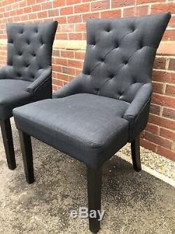 2 x SIENNA DINING CHAIRS. BUTTON VELVET UPHOLSTERED, CHARCOAL GREY, FURNITURE