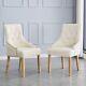 2pcs Beige Fabric Dining Chairs Button-tufted Upholstered Armchairs With Rivets