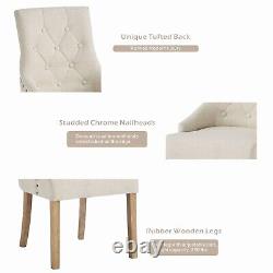 2pcs Beige Fabric Dining Chairs Button-Tufted Upholstered Armchairs with Rivets