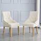 2pcs Beige Fabric Dining Chairs With Rivets Button-tufted Upholstered Armchairs