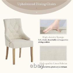 2pcs Beige Fabric Dining Chairs with Rivets Button-Tufted Upholstered Armchairs