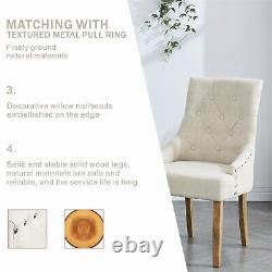 2pcs Beige Fabric Dining Chairs with Rivets Button-Tufted Upholstered Armchairs