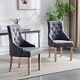 2pcs Dark Grey Fabric Dining Chairs Button-tufted Upholstered Solid Wood Legs