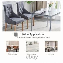 2pcs Dark Grey Fabric Dining Chairs Button-Tufted Upholstered Solid Wood Legs