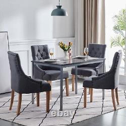 2pcs Dark Grey Fabric Dining Chairs Button-Tufted Upholstered Solid Wood Legs