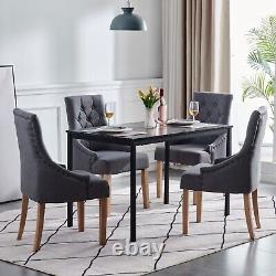 2pcs Dark Grey Fabric Dining Chairs Button-Tufted Upholstered Solid Wood Legs