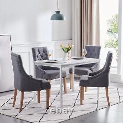 2pcs Dark Grey Fabric Dining Chairs Button-Tufted Upholstered Solid Wood Legs