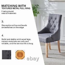 2pcs Dark Grey Fabric Dining Chairs Button-Tufted Upholstered Solid Wood Legs