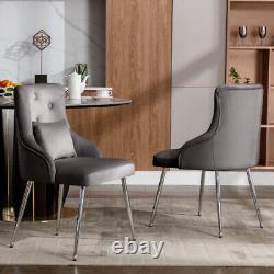 2pcs Dining Chair Upholstered Armchair Velvet Restaurant Office Chair Grey BS