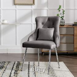 2pcs Dining Chair Upholstered Armchair Velvet Restaurant Office Chair Grey BS