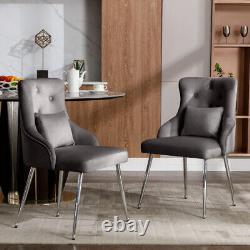 2pcs Dining Chair Upholstered Armchair Velvet Restaurant Office Chair Grey HT