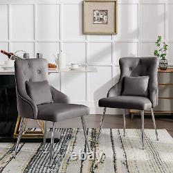 2pcs Dining Chair Upholstered Armchair Velvet Restaurant Office Chair Grey MT