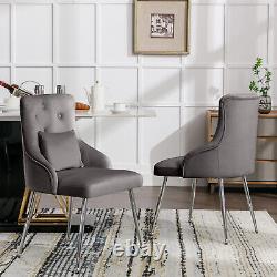 2pcs Dining Chair Upholstered Armchair Velvet Restaurant Office Chair Grey QR