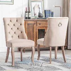 2pcs Dining Chairs Fabric Upholstered Chairs Kitchen Chairs with Solid Wood Legs