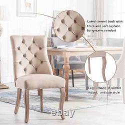 2pcs Dining Chairs Fabric Upholstered Chairs Kitchen Chairs with Solid Wood Legs