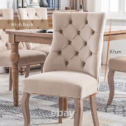 2pcs Dining Chairs Fabric Upholstered Chairs Kitchen Chairs with Solid Wood Legs