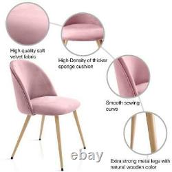 2pcs Dining Chairs Velvet Upholstered Seat Wood Legs Kitchen Dining Room Pink
