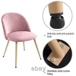 2pcs Dining Chairs Velvet Upholstered Seat Wood Legs Kitchen Dining Room Pink