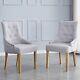 2pcs Grey Fabric Dining Chairs Button-tufted Upholstered Armchairs With Rivets