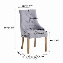 2pcs Grey Fabric Dining Chairs Button-Tufted Upholstered Armchairs with Rivets