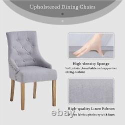2pcs Grey Fabric Dining Chairs with Rivets Button-Tufted Upholstered Armchairs