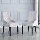 2pcs Grey Velvet Dining Chairs Button-tufted Upholstered Armchairs With Rivets