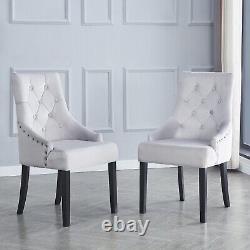 2pcs Grey Velvet Dining Chairs Button-Tufted Upholstered Armchairs with Rivets